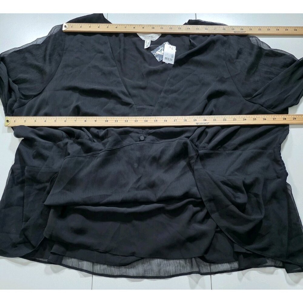 Addition Elle Top Womens 5X Black LS Chiffon Lined Baby Doll Smocked Mature Goth - Picture 4 of 15